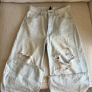 Divided Light Blue Distressed Wide Leg Jeans